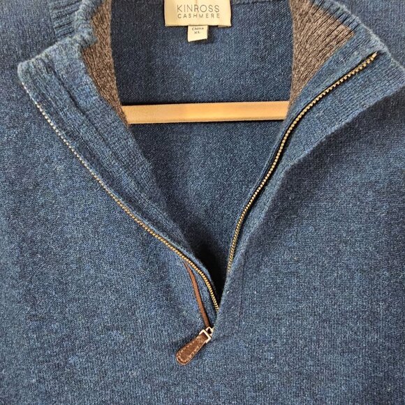 Kinross Cashmere Mens Teal Quarter-Zip Sweater XL Quiet Luxury Academia Preppy - Picture 2 of 8
